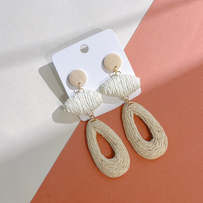 Wholesale Straw Handwoven Geometric Stud Earrings