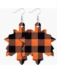 Wholesale Thanksgiving Pumpkin Turkey Festival Skin Maple Leaf PU Earrings