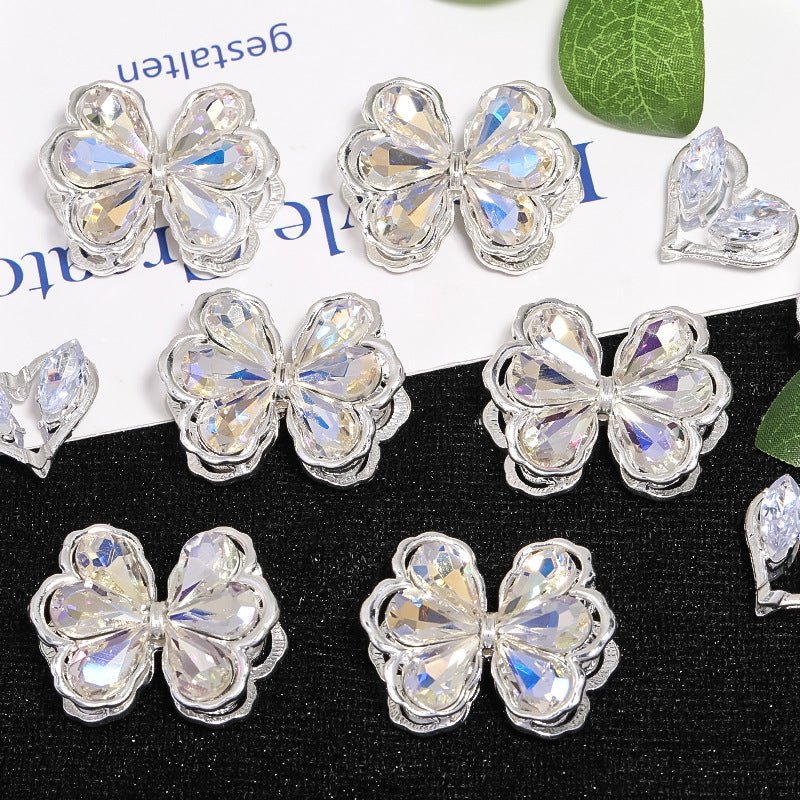 Wholesale 10pcs/pack  Flashing diamond heart butterfly combined with gold through-hole beads
