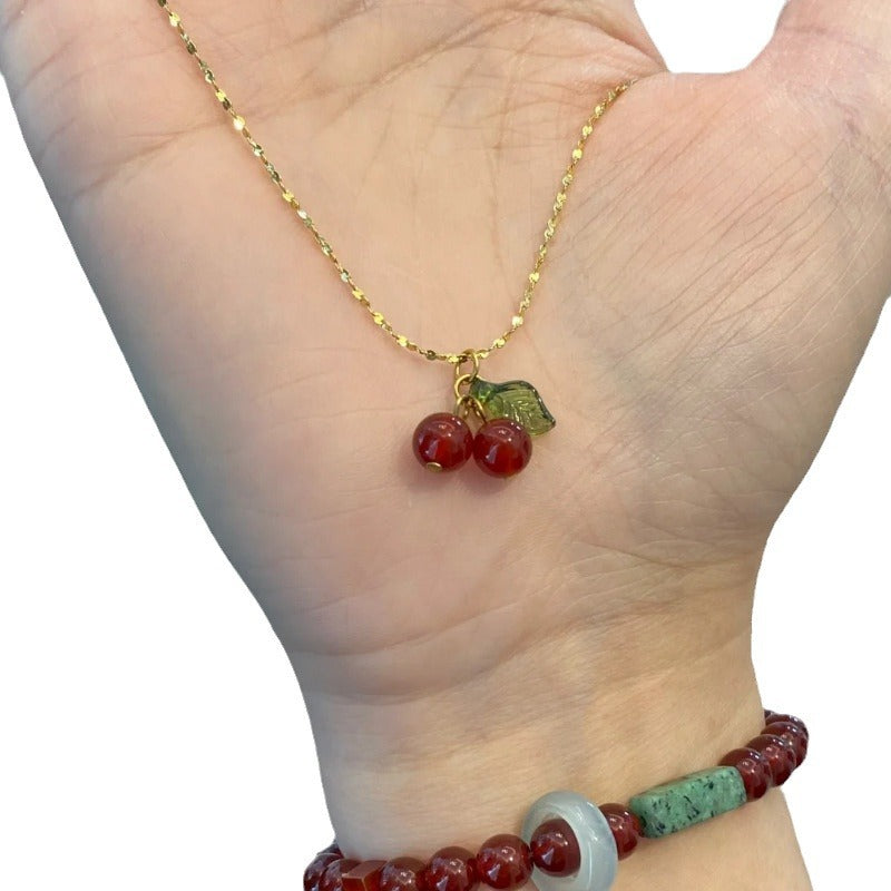 Wholesale Burgundy cherry necklace clavicle chain
