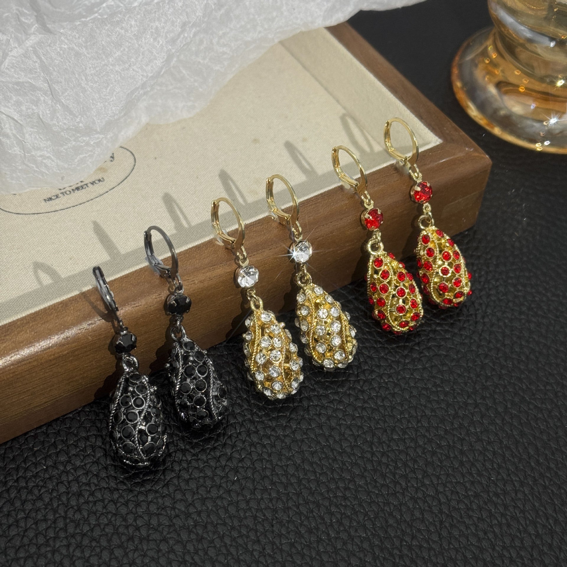 Wholesale Stylish Drop Earrings For Women Gold Tone Alloy Rhinestone Geometric Design Party Wear Fashion Accessory