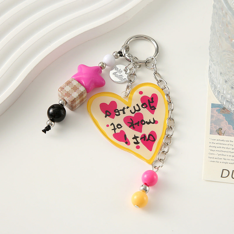 Wholesale Dopamine plaid heart-shaped letter bead star keychain