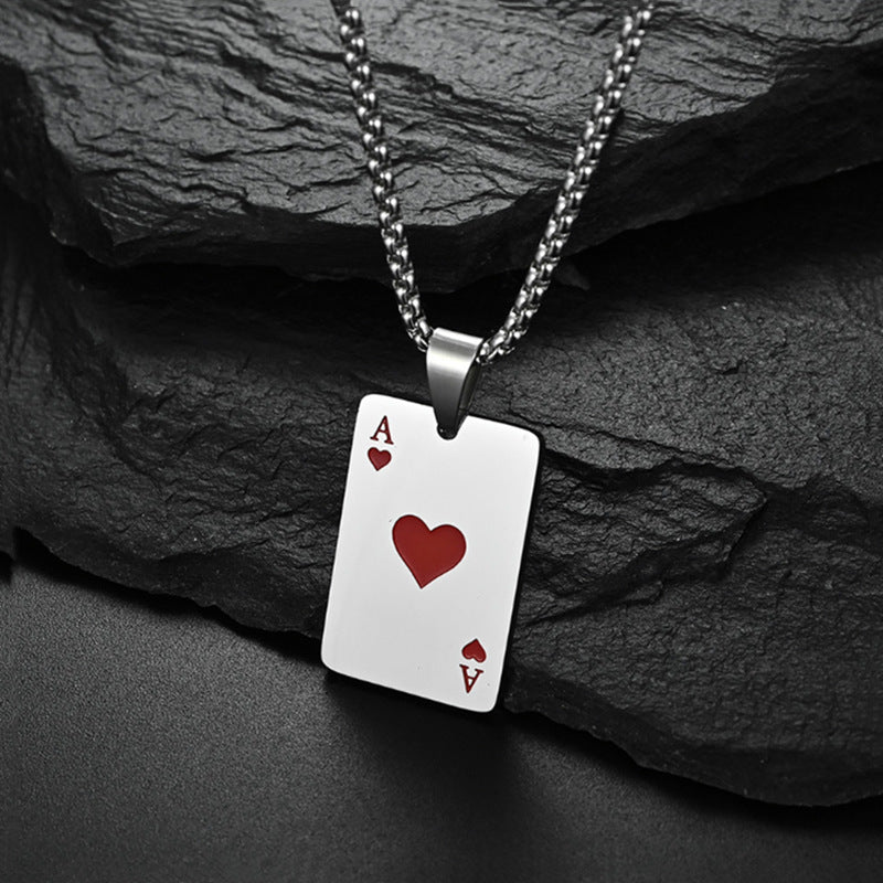 Wholesale Lucky Spade Pendant Personalized Hearts Poker Card Titanium Steel Necklace