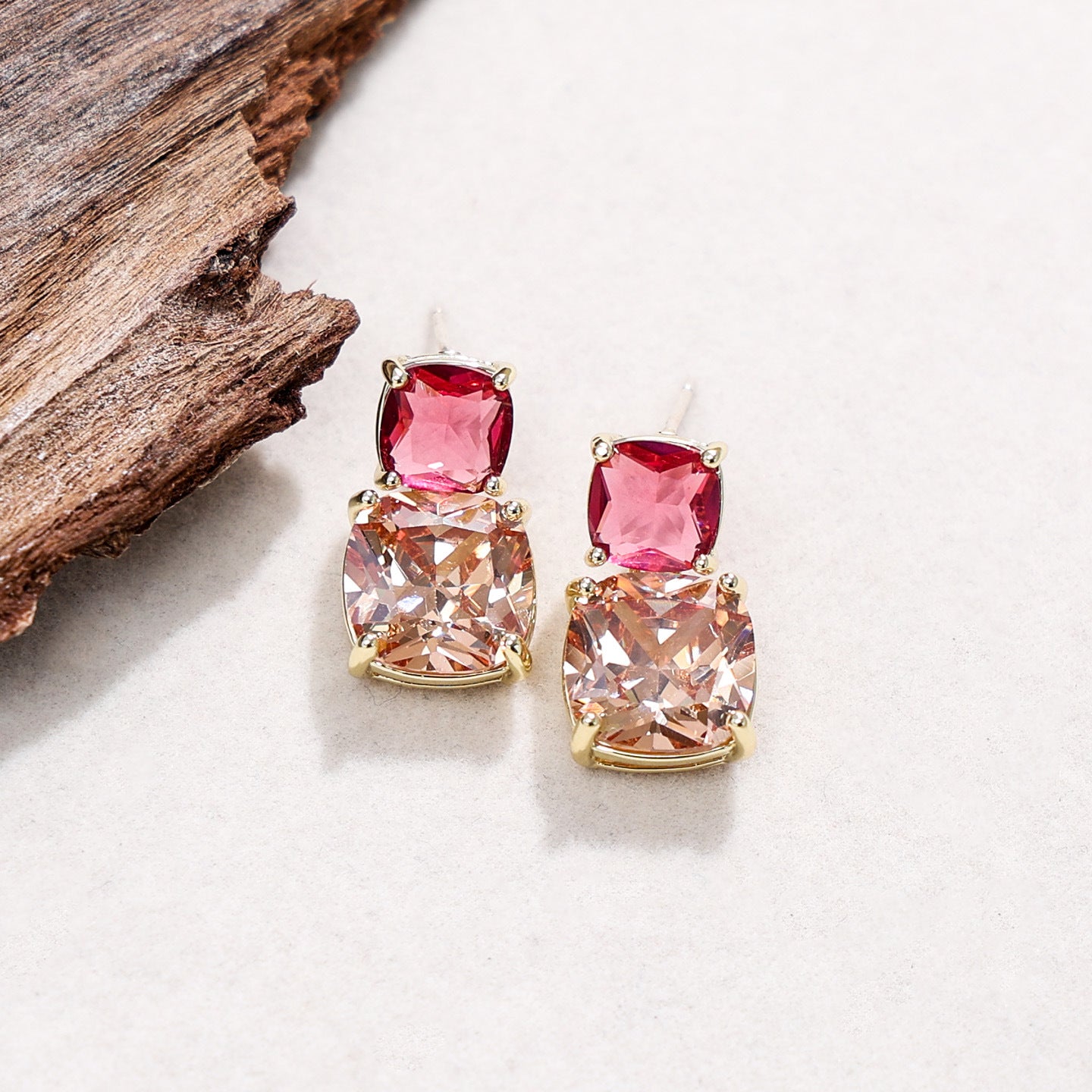 Wholesale Olive Green Zircon Exquisite Square Stud Earrings