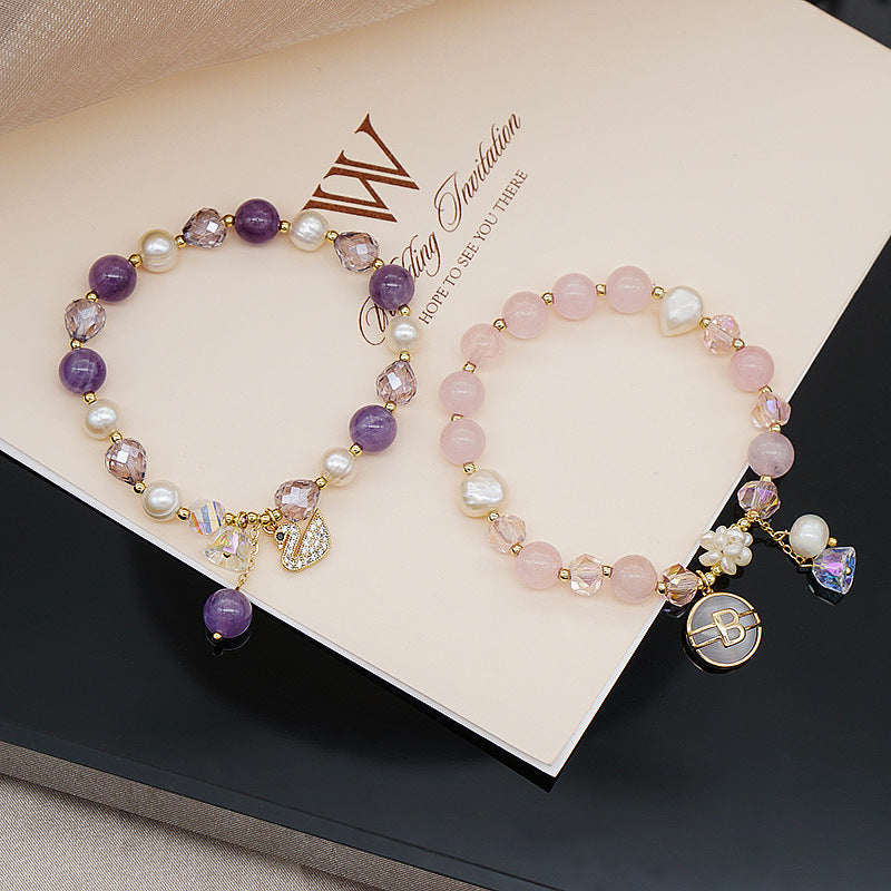 Amethyst de rosa al por mayor amatista de agua dulce de agua dulce brazalete ajustable