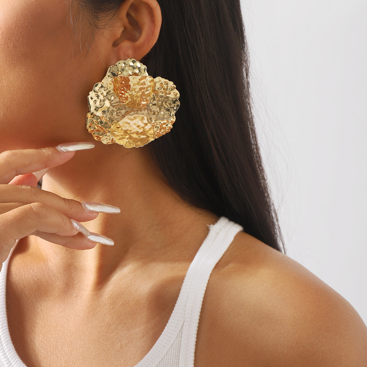 Wholesale Retro Exaggerated Three-dimensional Concave and Convex Texture Flower Earrings