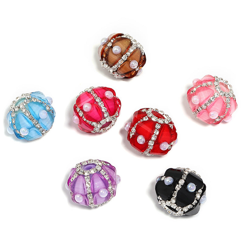 Wholesale 10pcs Heavy Industry Pearl Petal Diamond Ball Western Princess Rhinestone Chain DIY Mobile Phone Chain Beads