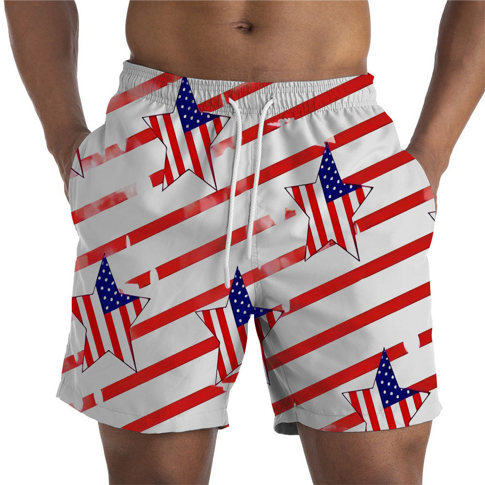 Wholesale Polyester Men's Independent Day Elements 3D Digital Printed Shorts Loose Fitting Straight Leg Beach Pants