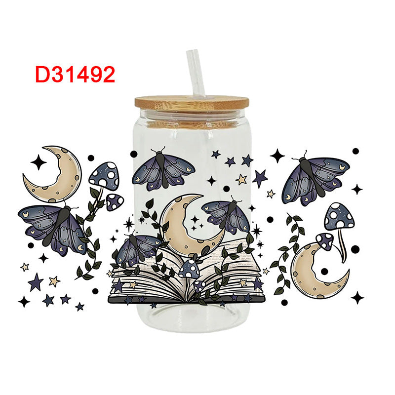 Wholesale Colorful Butterfly Flowers  16oz Cup UV DTF Wraps