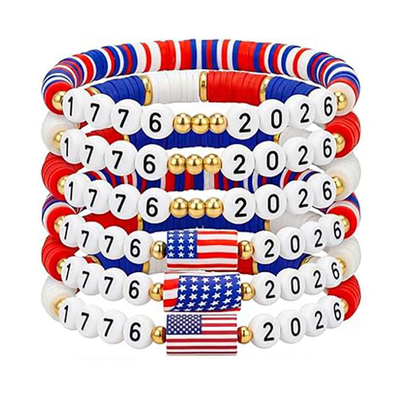 Wholesale Independence Day Surfing Style Flag Beaded Bracelet