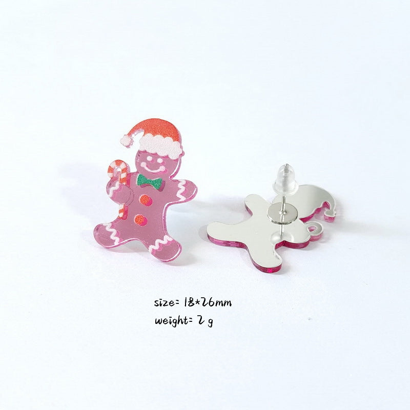 Wholesale Acrylic Christmas Earrings Pink Mirror Gingerbread Man Fun Animal Shapes Festive Party Jewelry Accessory Boutique Resale Gift