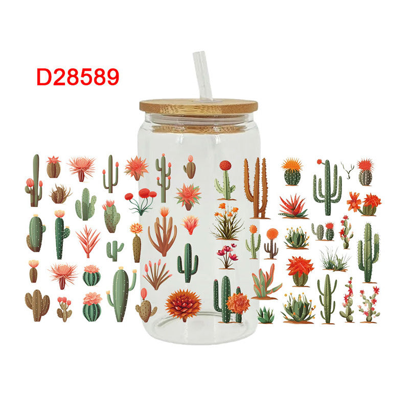 Wholesale Green succulent cactus 16oz Cup UV DTF Wraps