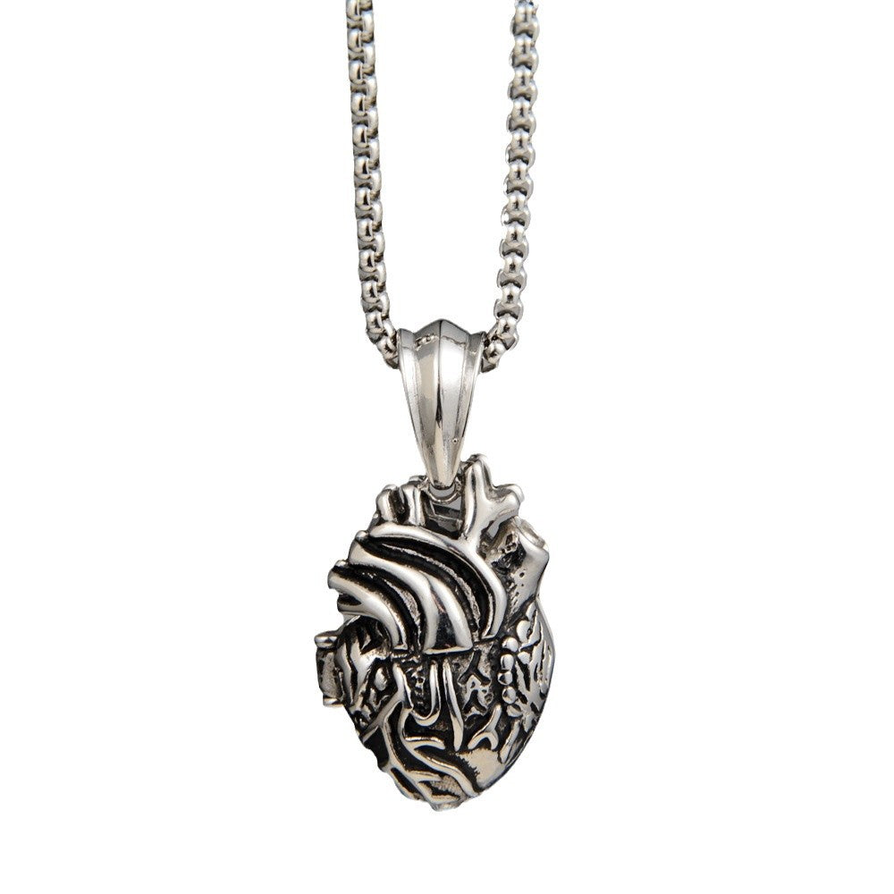 Wholesale Antique Silver Titanium Steel Openable Heart Pendant Necklace Punk Retro Unisex Everyday Jewelry
