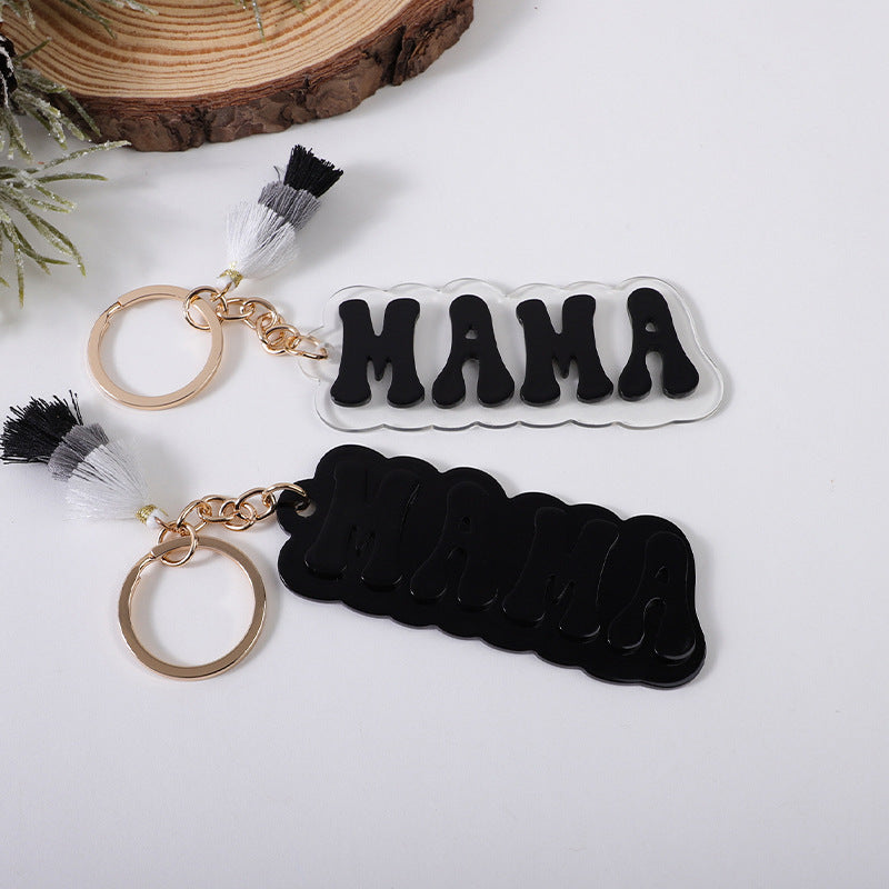 Wholesale  Acrylic MAMA Three-layer Tassel Charm Keychain Key