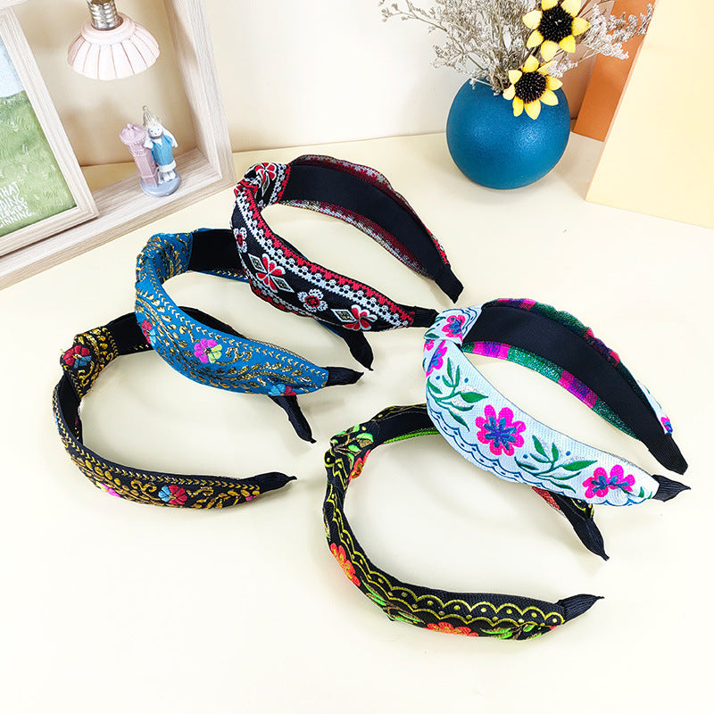 Wholesale Ethnic Style Embroidery Knot Fabric Hair Hoops