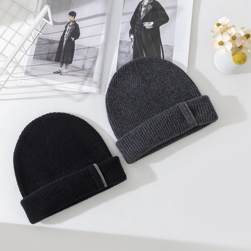Wholesale Autumn and Winter Heavy Beaded Necklace Hole Thickened Pure Cashmere Knitted Hat