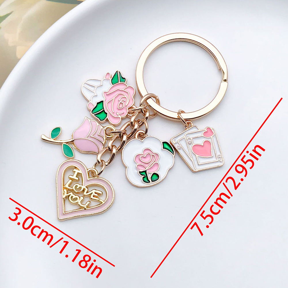 Wholesale Cute Pink Love Rose Potion Metal Keychain