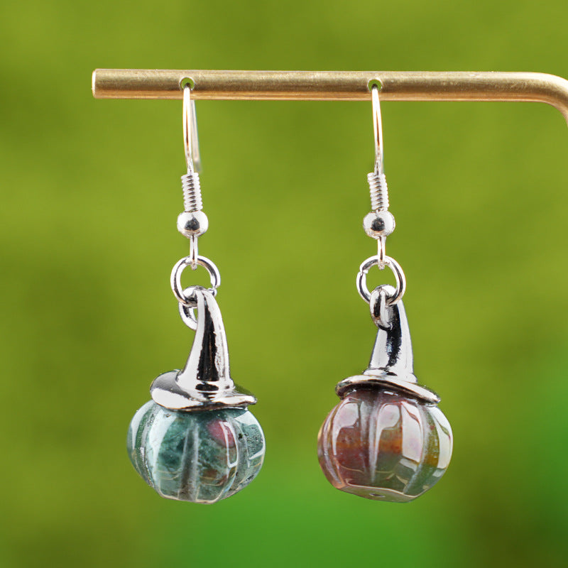 Wholesale  Vintage Agate Pumpkin Crystal Pumpkin Shaped Witch Hat Earrings