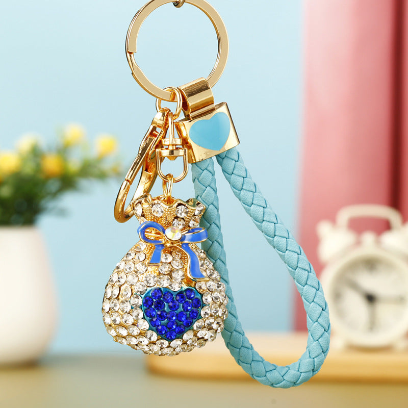 Wholesale Metal Pearl Heart Lucky Bag Keychain Cute Car Key Accessory Bag Charm For Women Gift