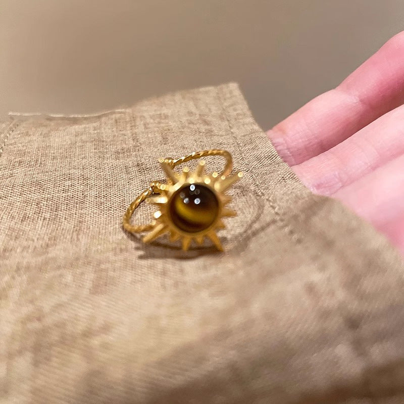Wholesale Golden Sunflower Tiger Eye Ring