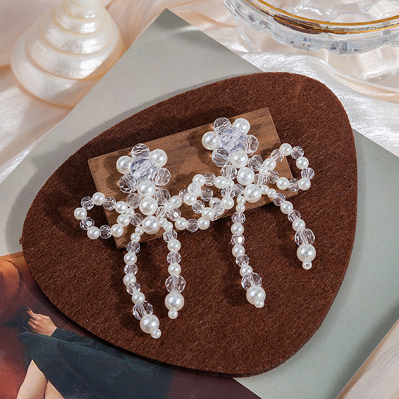 Wholesale Spring and summer colorful flower earrings handmade crystal beaded braided long earrings