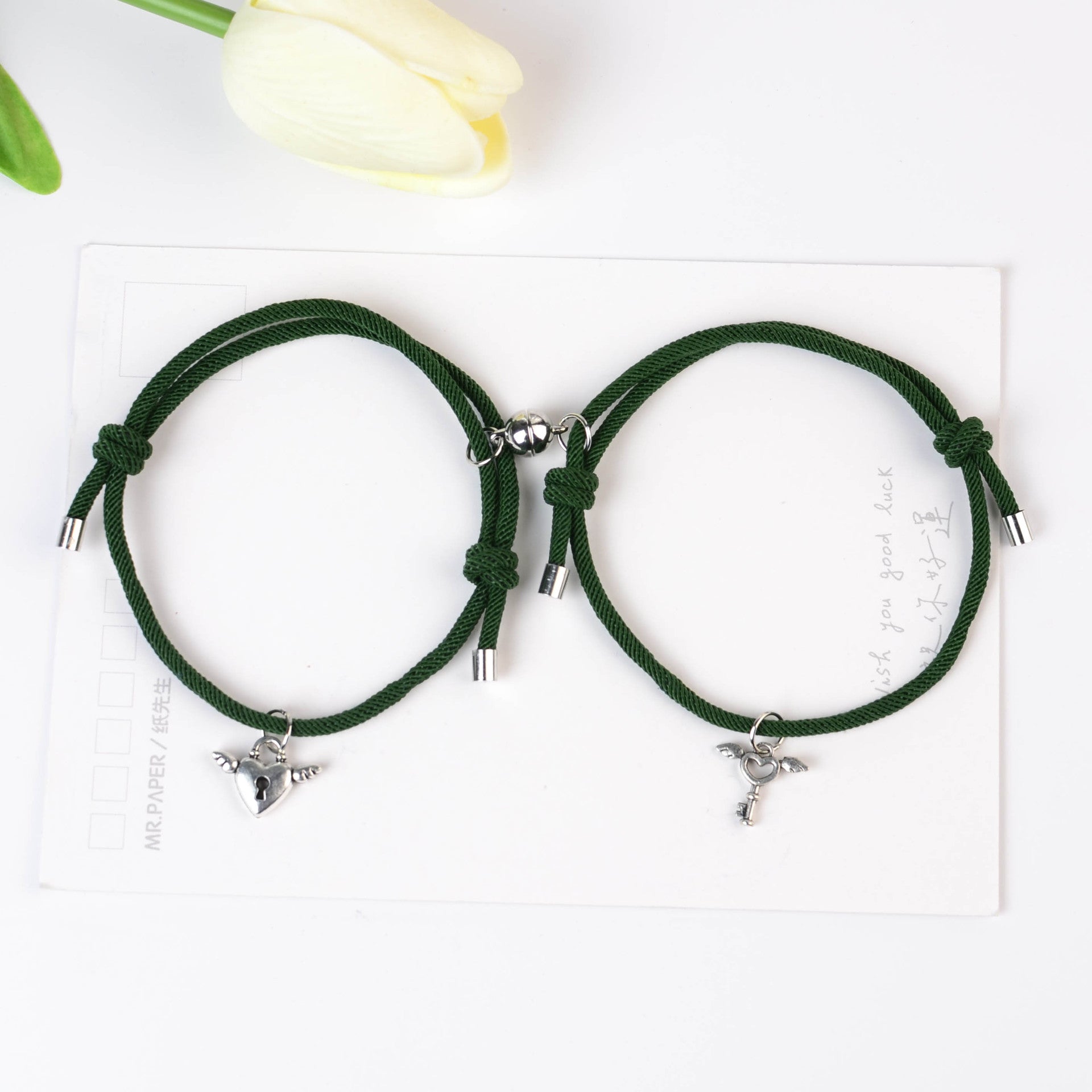 Wholesale Couple Key Lock Magnetic Suction Bracelet Hand Woven