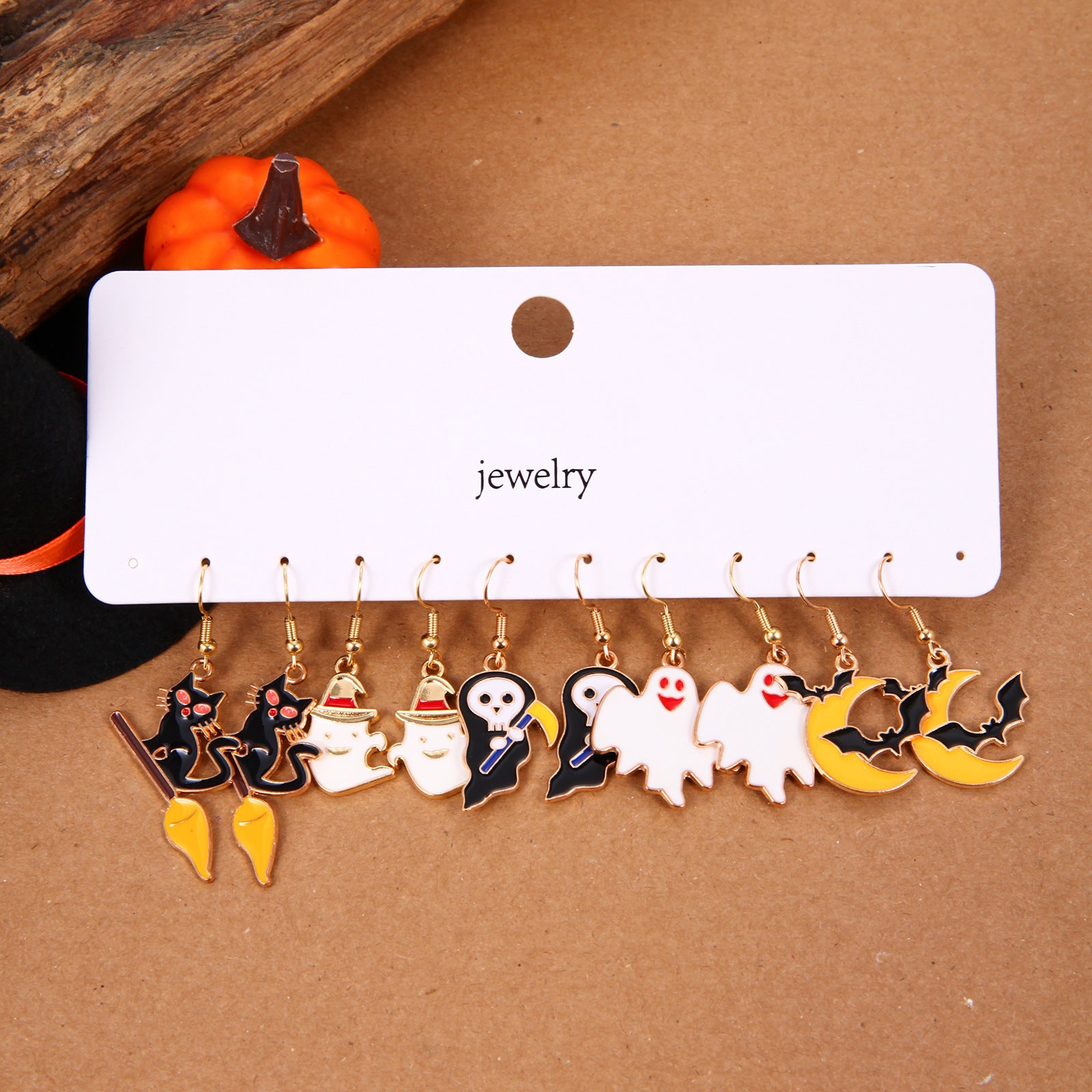 Wholesale Zinc Alloy  Earring Set With Dripping Oil Pumpkin Skull Design Party Wear Fashion Accessory