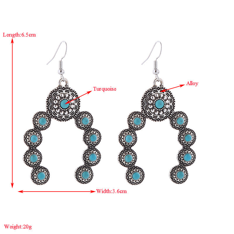 Wholesale Retro alloy inlaid turquoise creative exaggerated temperament earrings