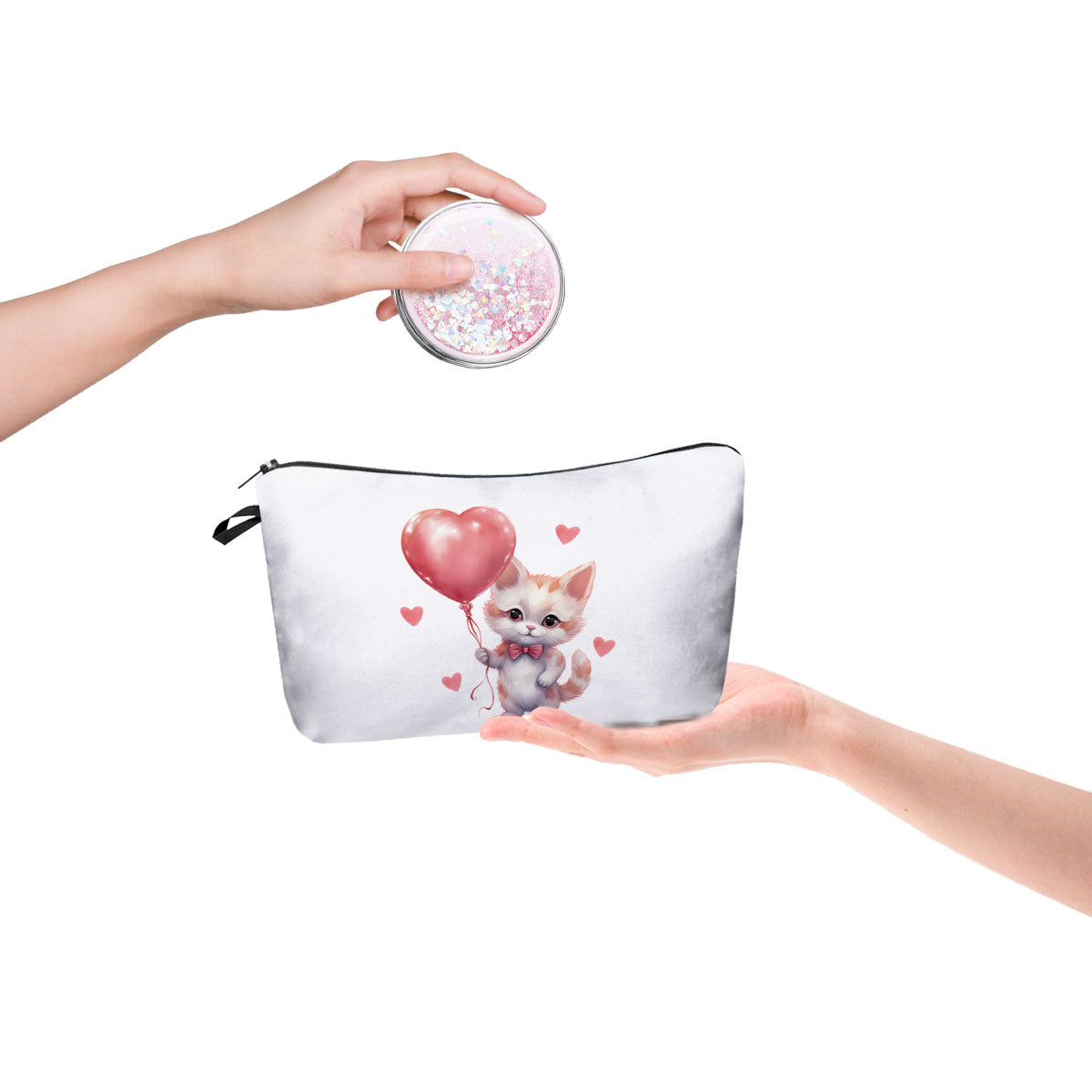 Wholesale Valentine's Day Love Cat Printed Polyester Makeup Bag