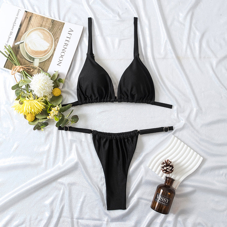 Wholesale Triangular Cup Split Bikini Double Fabric Swimwear