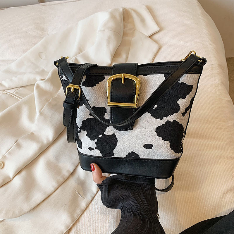 Wholesale Cow Pattern PU Portable Bucket Bag Single Shoulder Crossbody Bag