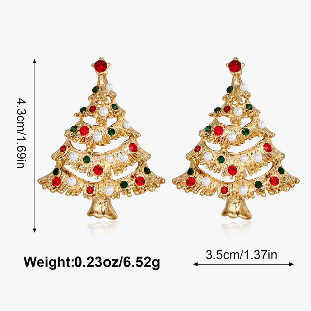 Wholesale Christmas tree atmosphere hollow five-pointed star diamond earrings