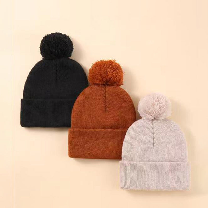 Wholesale Wool Ball Solid Color Knitted Hat Three-piece Set