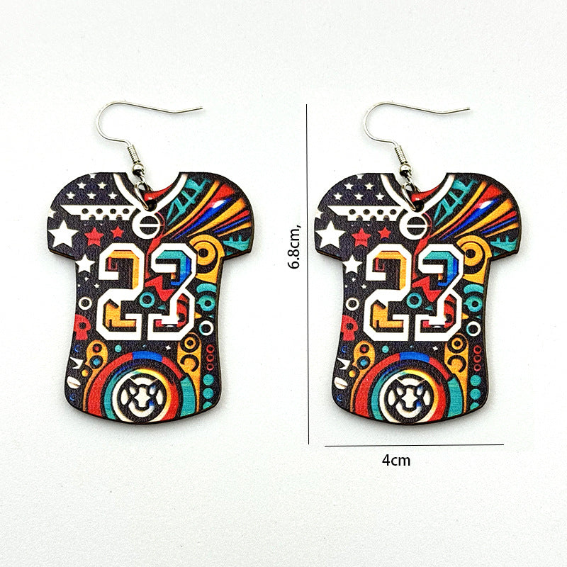 Wholesale Super Bowl Themed Party Women's Holiday Football Jersey Wooden Printed Earrings