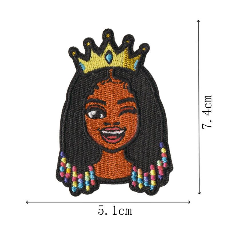 Wholesale Trendy Cartoon Black Girl Embroidered Patch Set Of 9 No Sew Adhesive Applique For Towels Clothing Bags DIY Craft Accessory