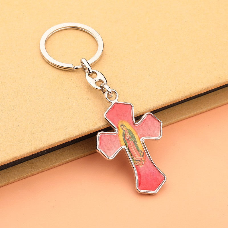 Wholesale Alloy Cross Jesus Virgin Mary Keychain