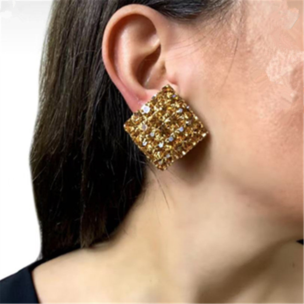 Wholesale Diamond studded geometric square Ear Studs