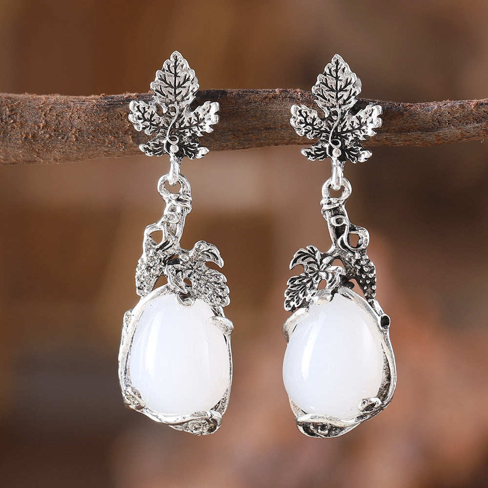 Wholesale Vine leaf inlaid opal drop earrings