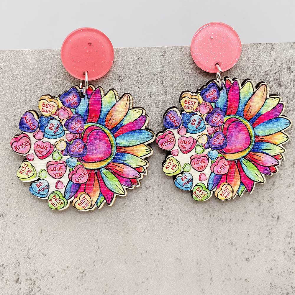 Wholesale Valentine's Day Cat Leopard Cactus Wooden Earrings