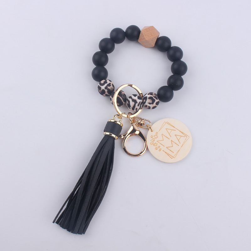Wholesale Printed Silicone Beaded Wrist Keychains