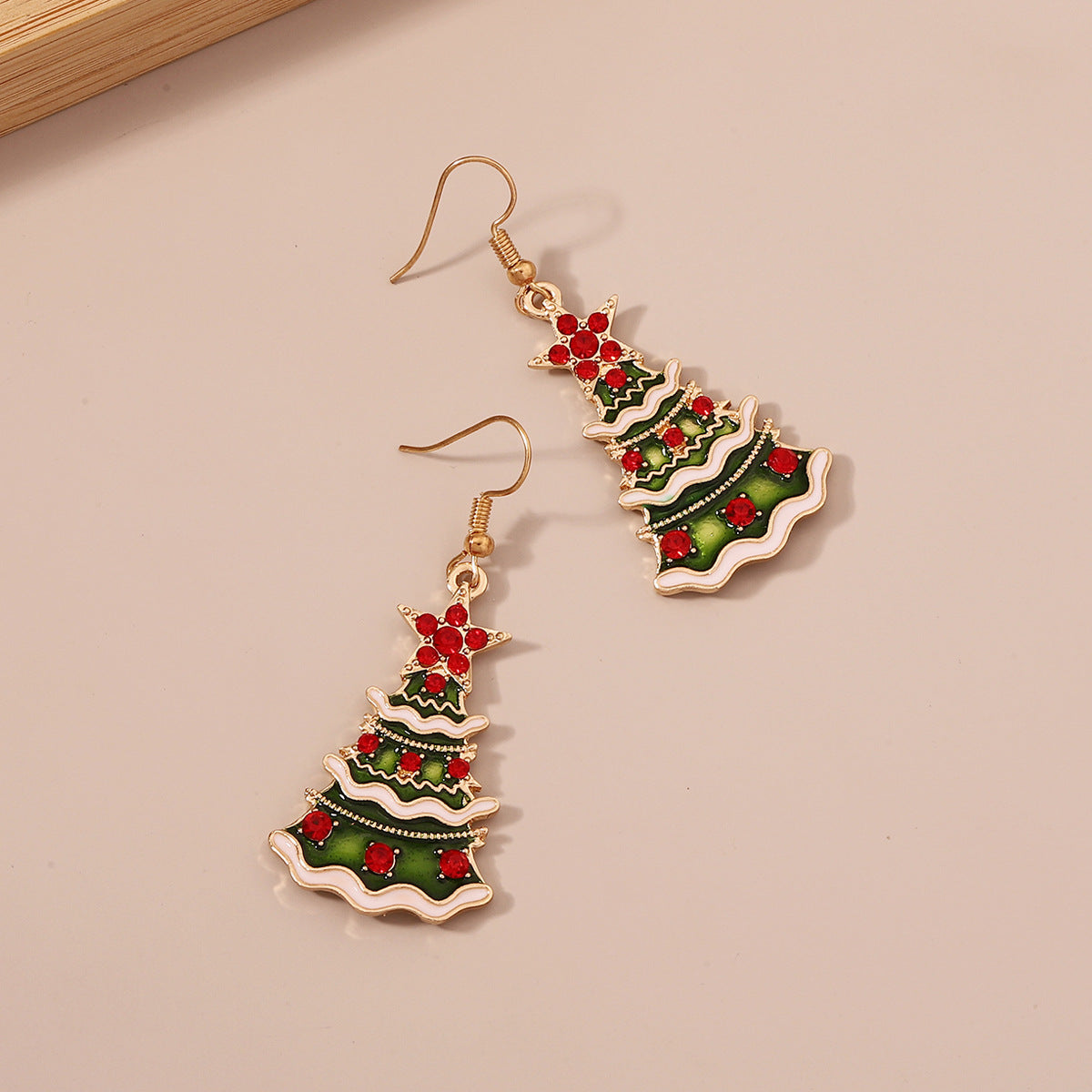Wholesale Christmas Alloy Diamond Inlaid Christmas Tree Drop Oil Earrings