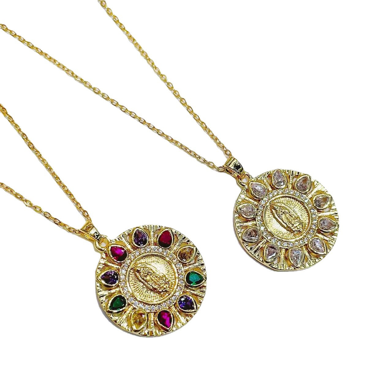 Wholesale Electroplated Colored Zircon Titanium Steel Chain Micro-Inlaid Necklaces