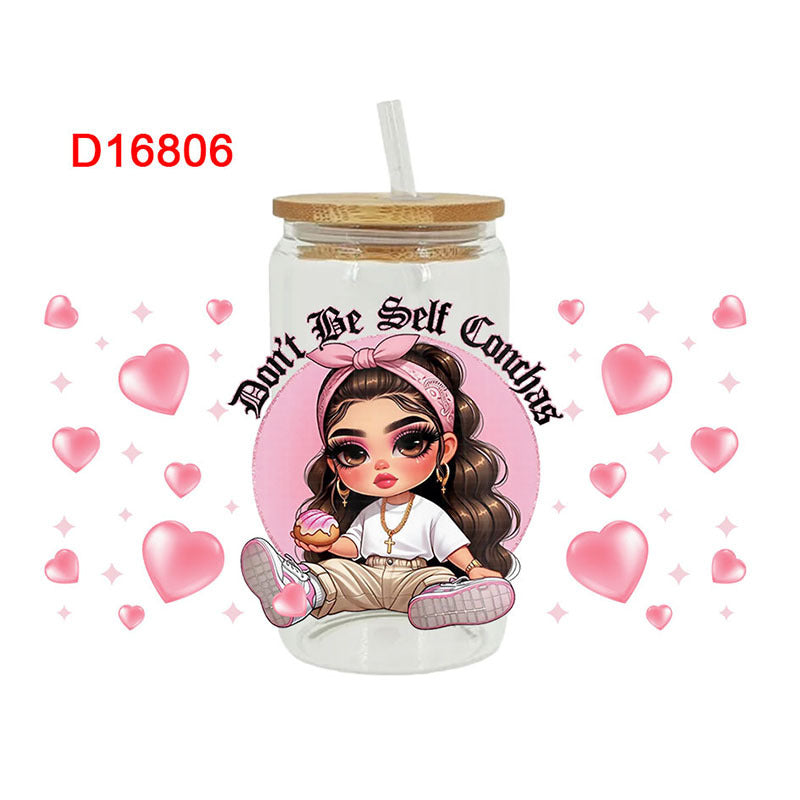 Wholesale Cartoon Cute Sweet Cool Girl Theme 16oz Cup UV DTF Wraps