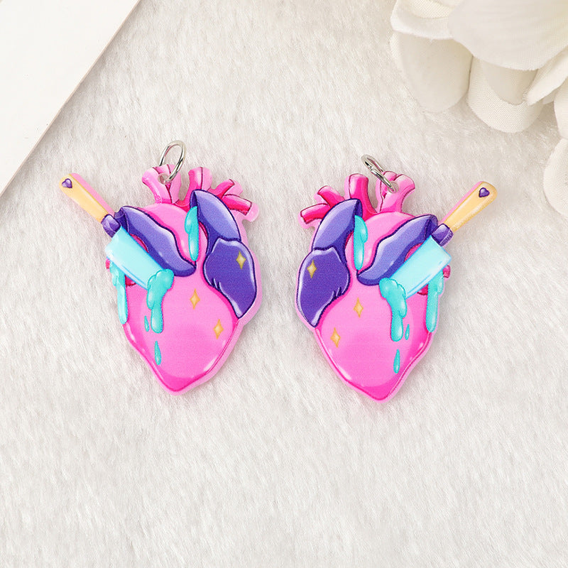 Al por mayor 10 piezas acrílicas Halloween Big Bot Heart Pendientes de bricolaje Accesorios de llavero