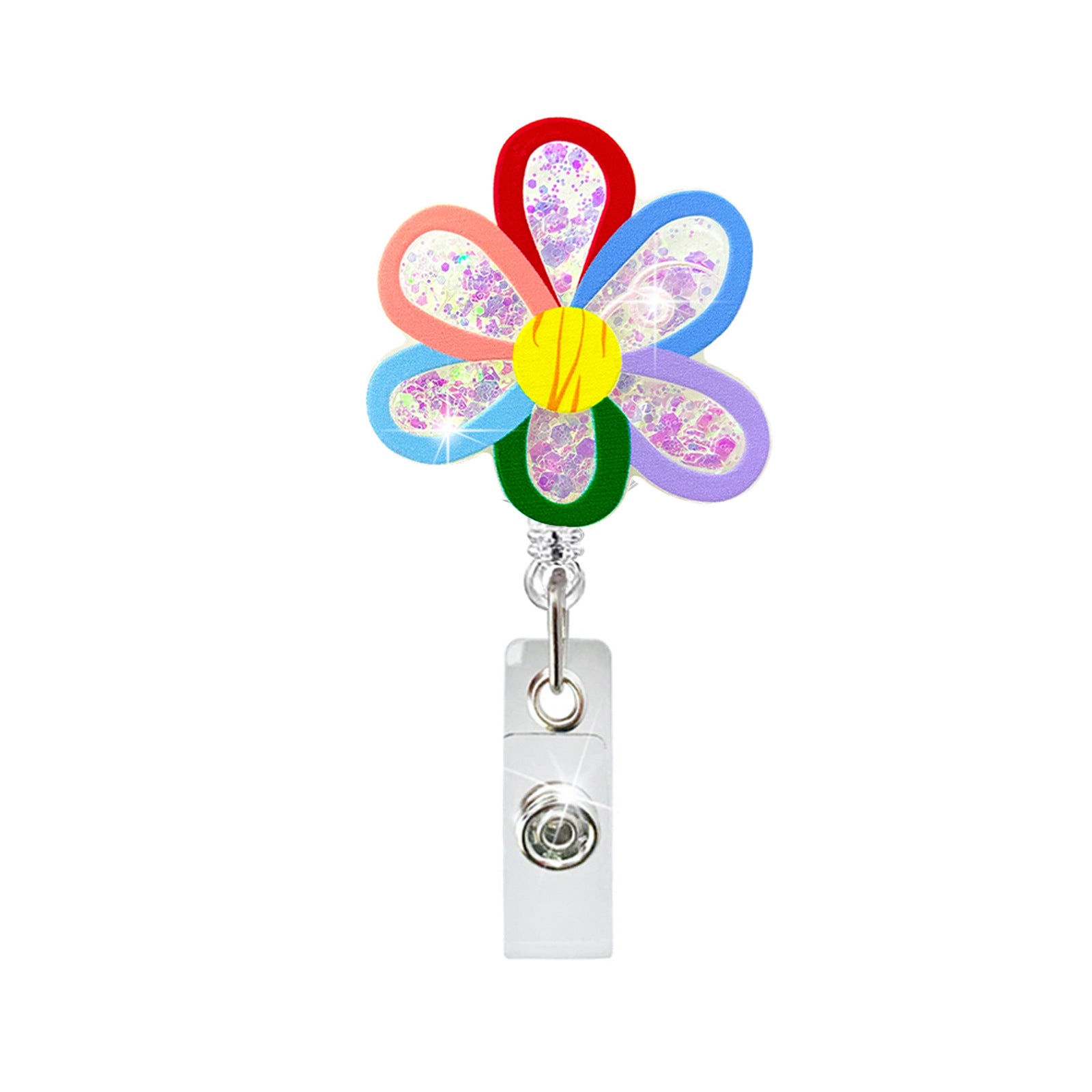 Wholesale Colorful Flowers Acrylic Retractable Badge Scroll Keychain