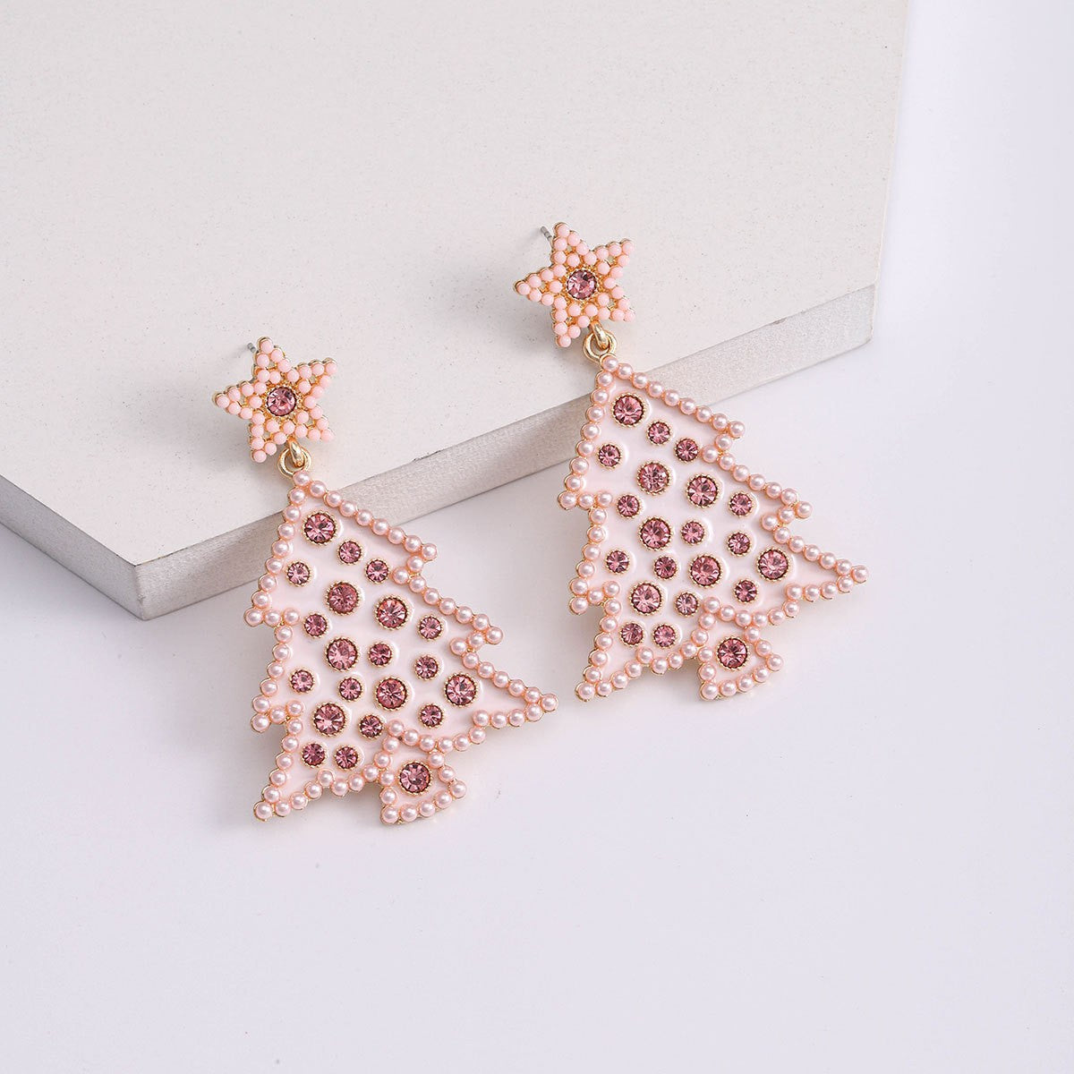 Wholesale Cute cartoon beaded  Christmas tree earrings