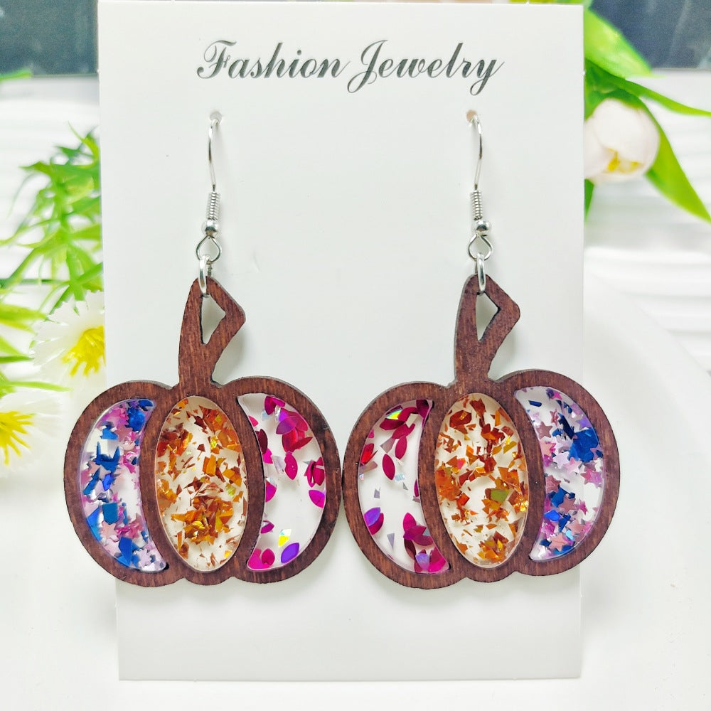 Wholesale Acrylic Simple Fashion Splicing Pumpkin Inlaid Earrings