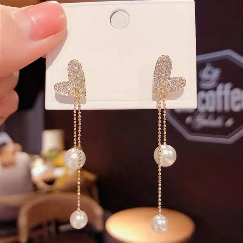 Wholesale Needle Elegant Love Heart Full Drill Crystal Earrings Fashionable High-end Feel Jewelry Accessories