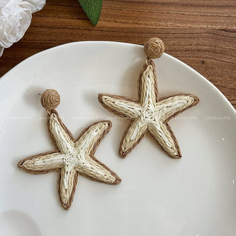 Wholesale Beach holiday style straw sunflower earrings