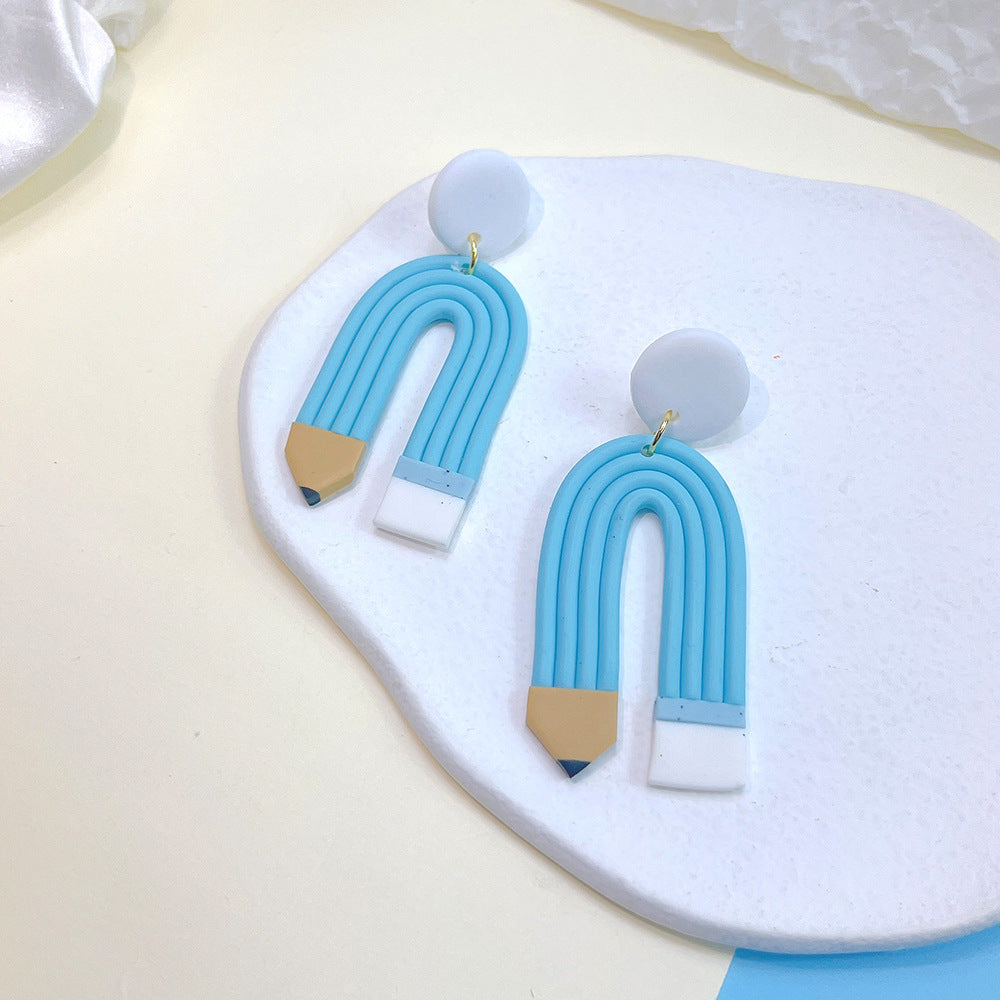 Wholesale Teacher's Day Soft Clay Elbow Striped U-shaped Earrings
